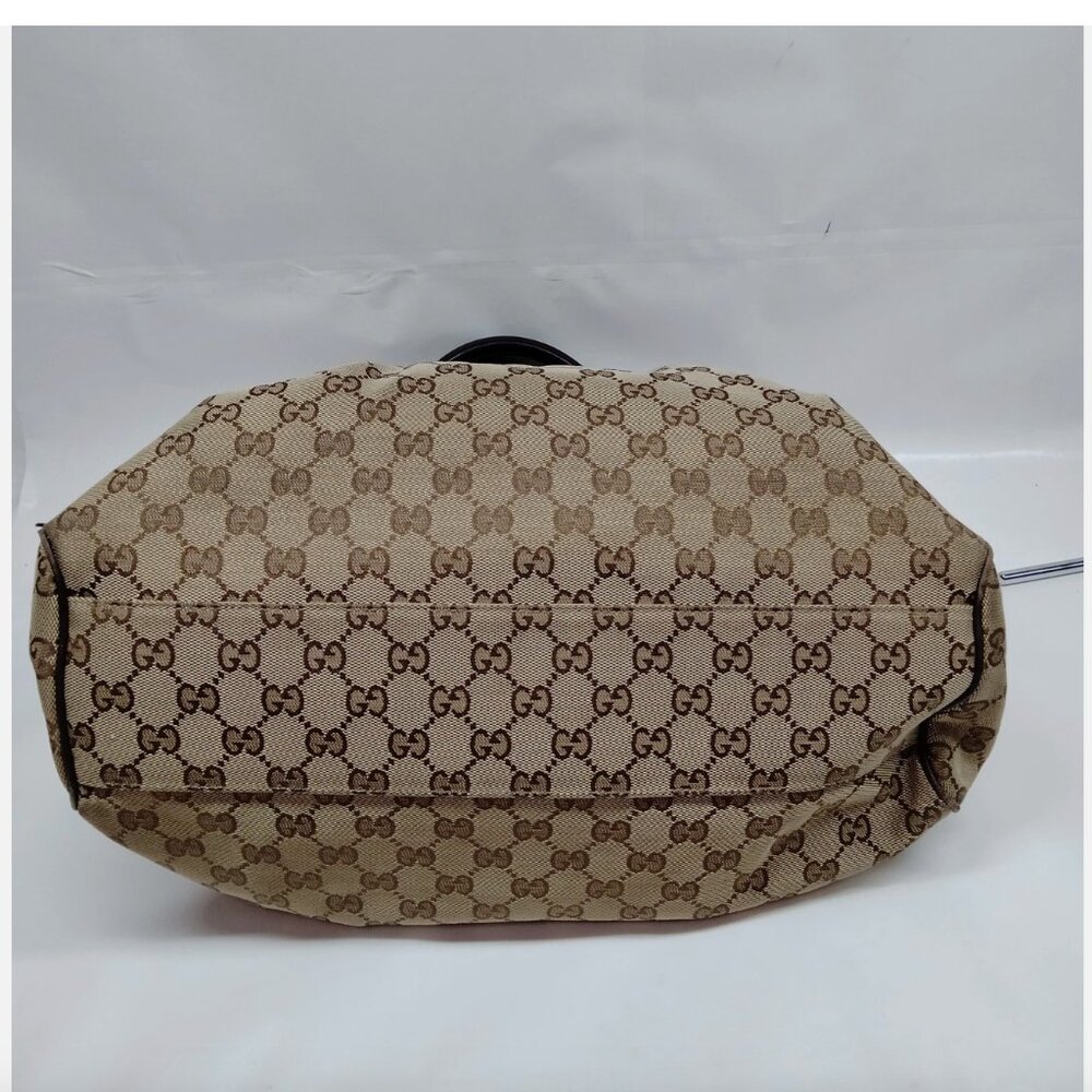 Auth GUCCI Sukey Tote Bag Hand Bag Brown Beige GG Canvas Leather - Picture 6 of 16